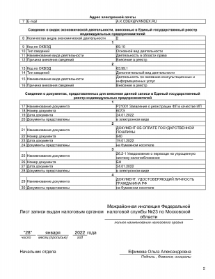 Лист записи ЕГРИП-3
